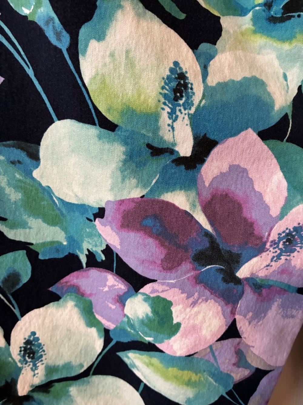 Soft Surroundings Navy Floral Capri Pants with Teal & Lavender Blooms - Picture 6 of 6
